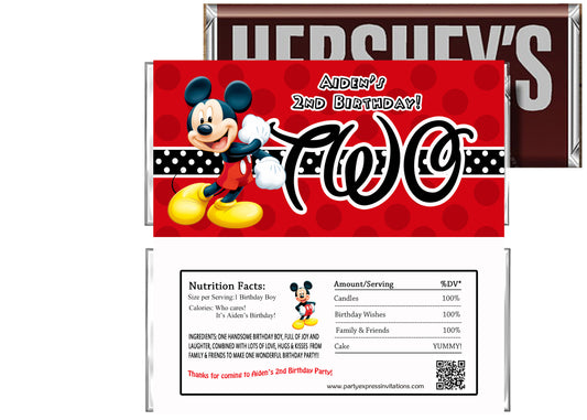 Mickey Clubhouse 2nd Birthday Candy Bar Wrapper