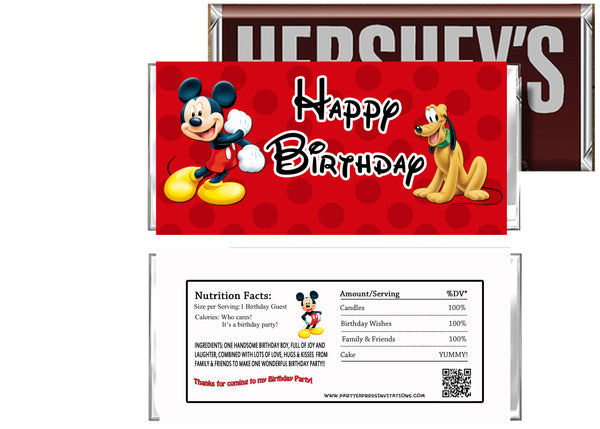 Mickey Mouse Birthday Candy Bar Wrapper