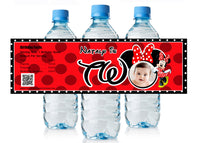 Red Minnie Mouse 2nd Birthday Water Bottle Labels 