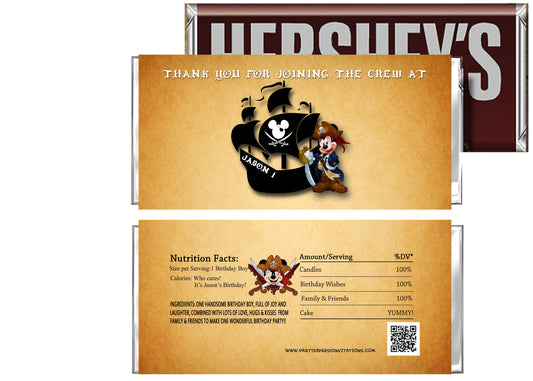 mickey mouse pirate birthday candy bar wrapper