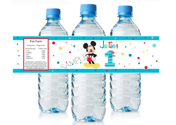Mickey Mouse 1st Birthday Water Bottle Labels