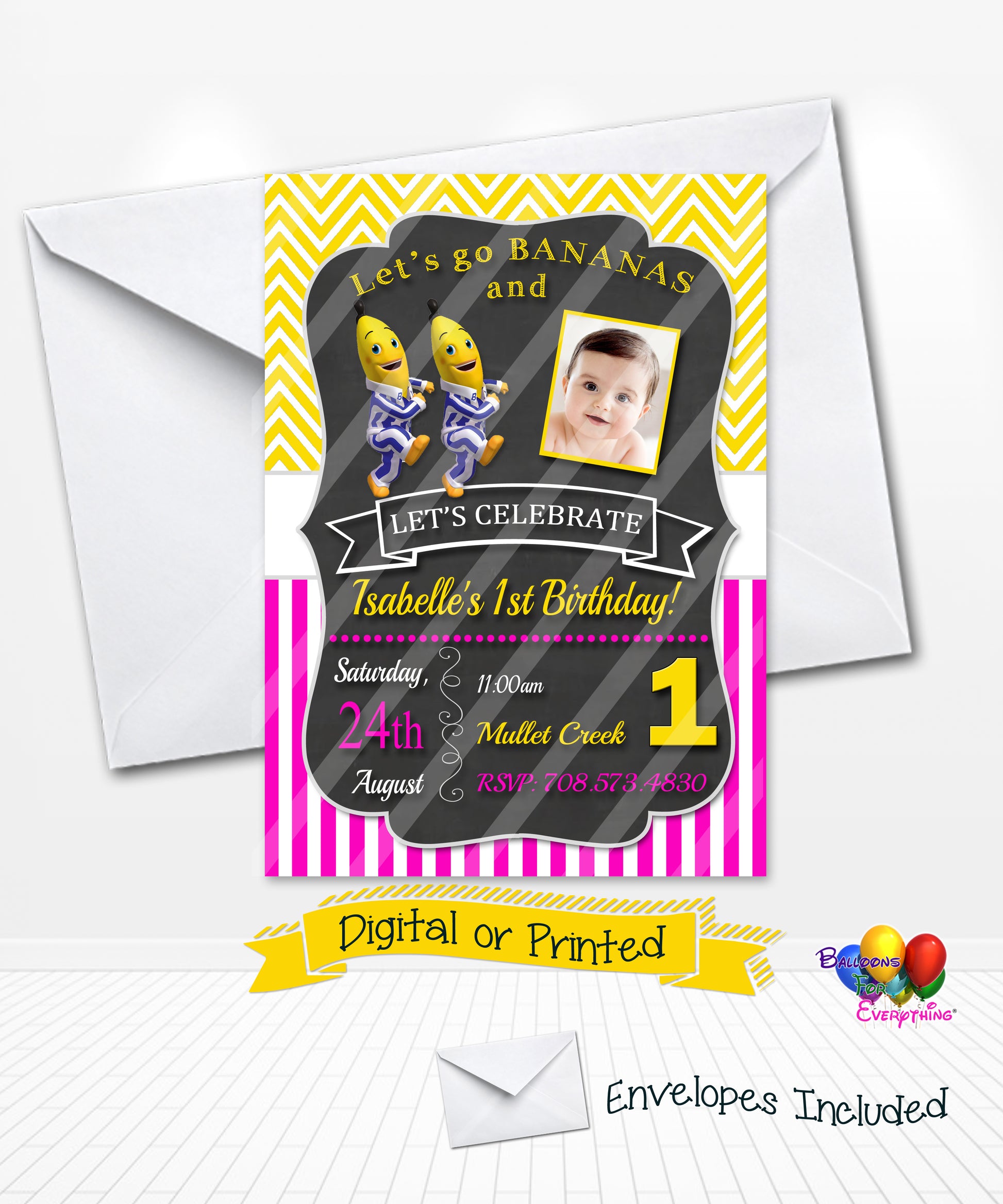 Bananas in Pyjamas Birthday Chevron Invitations