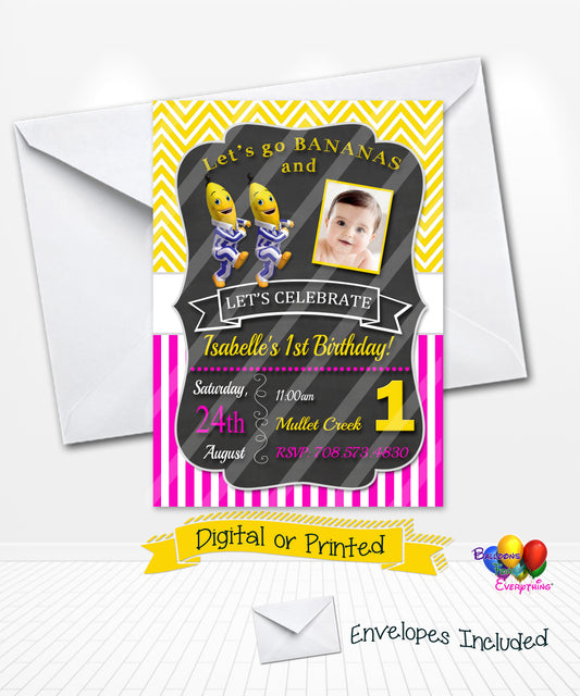 Bananas in Pyjamas Birthday Chevron Invitations