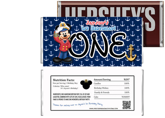 Mickey Mouse Nautical Birthday Candy Bar Wrappers