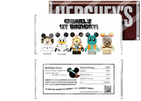 Star Wars Mickey Mouse Birthday Candy Bar Wrappers