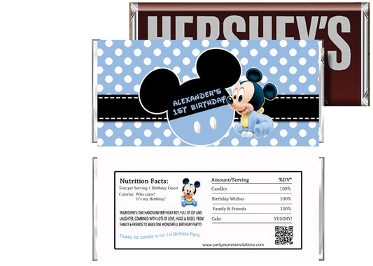 baby mickey 1st birthday candy wrapper