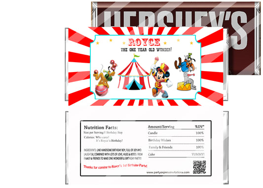 Circus Mickey Mouse Birthday Candy Bar Wrapper