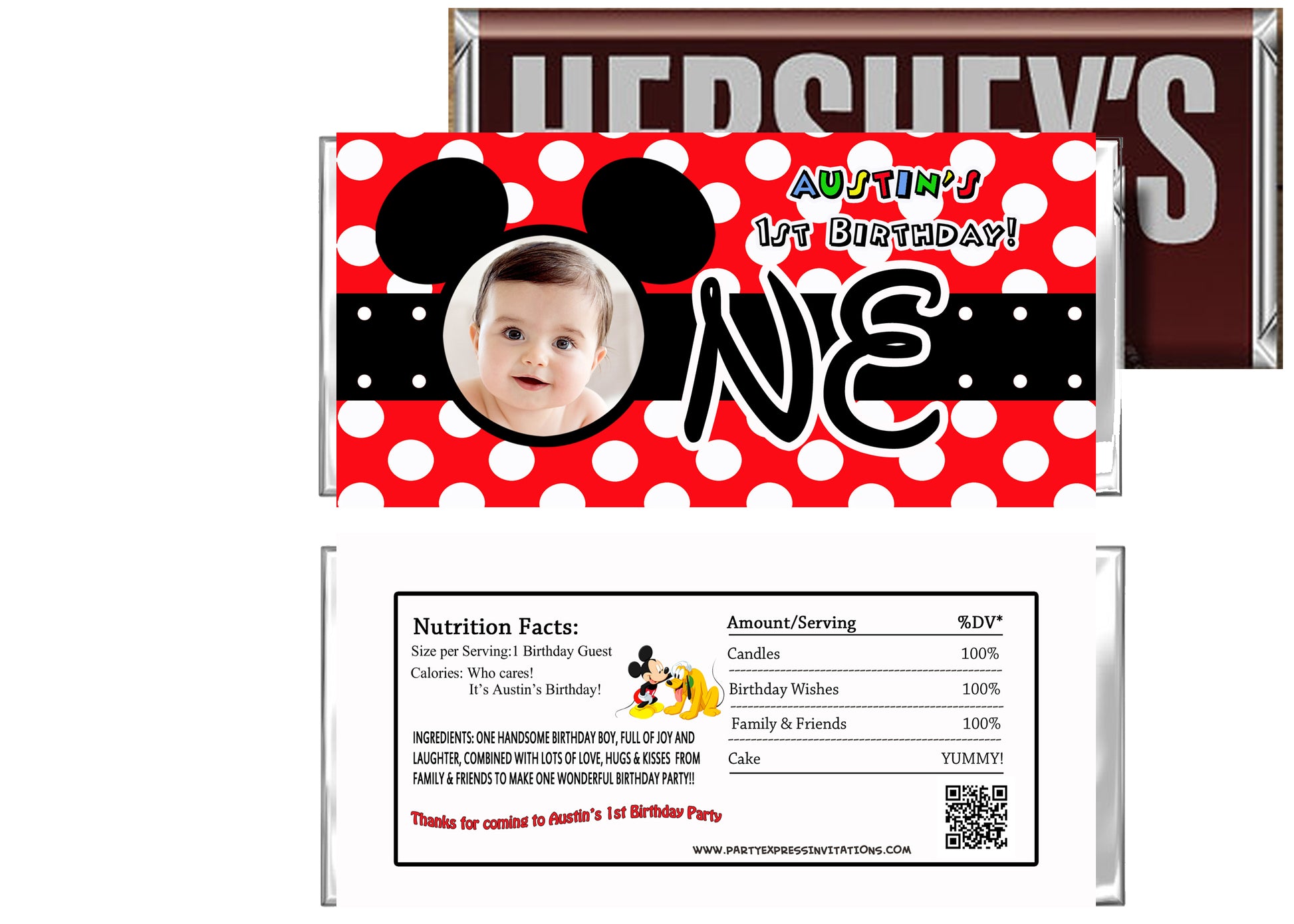 Cute Mickey Birthday Photo Candy Bar Wrapper