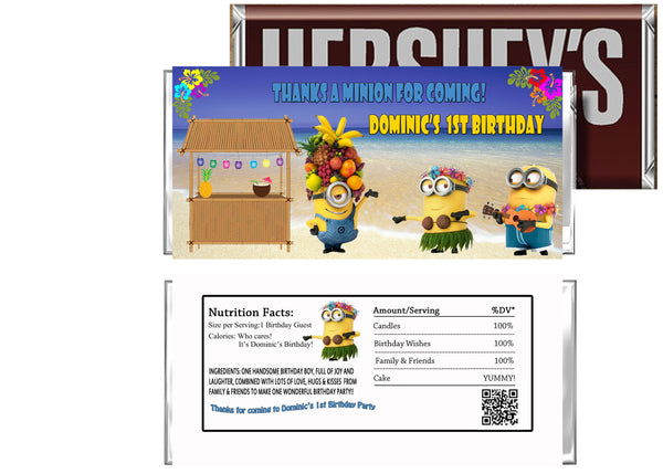 Minions Luau Birthday Party Candy Bar Wrappers