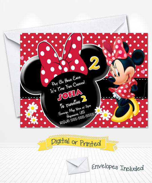 Red Minnie Mouse Birthday Invitations