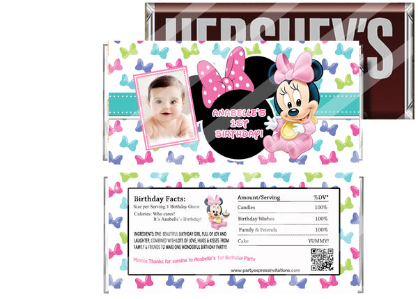 Baby Minnie Bows Birthday Candy Bar Wrappers