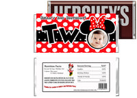 Red Minnie Mouse 2nd Birthday Candy Bar wrappers