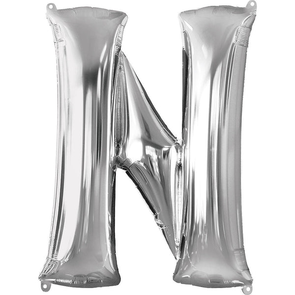 Giant Silver Letter N Balloon