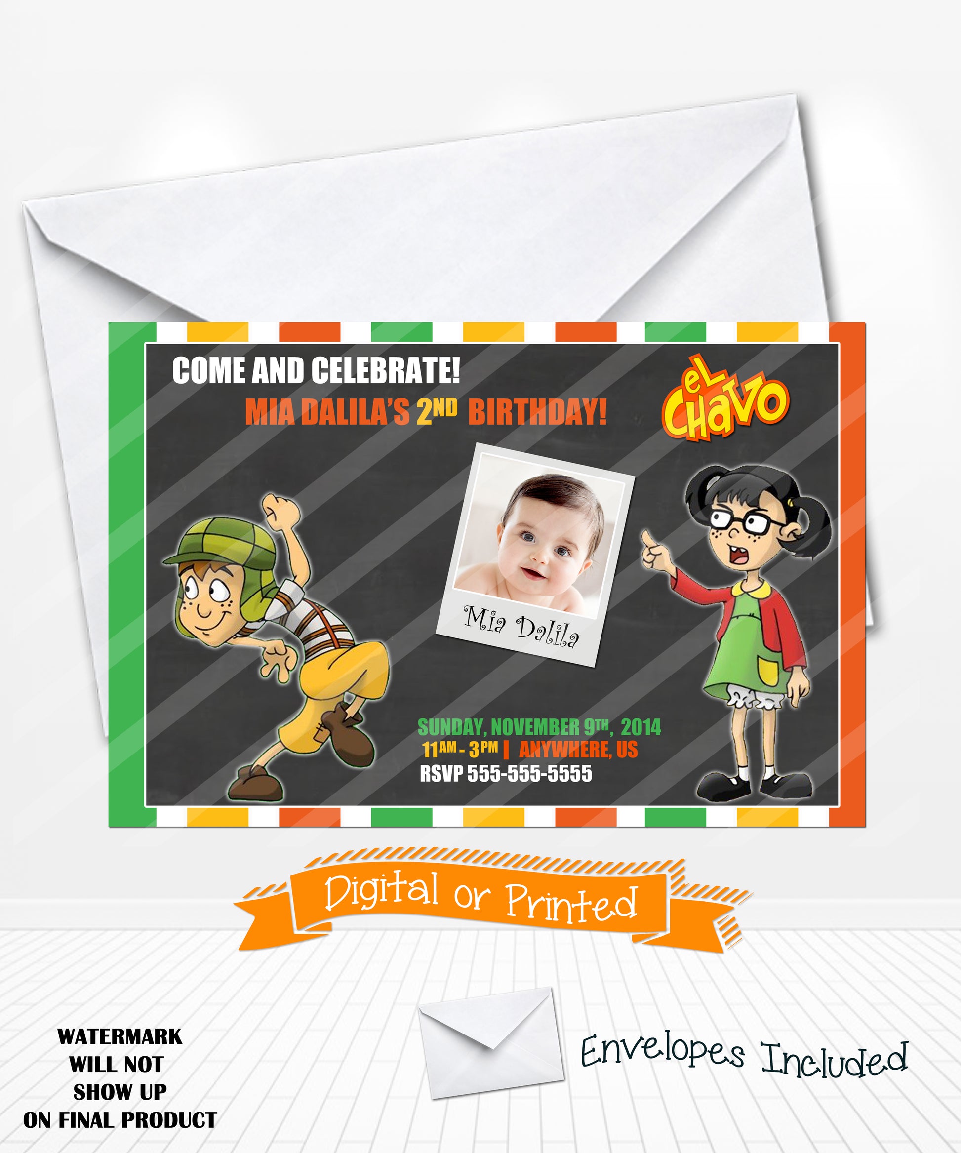 chalkboard la chilindrina el chavo birthday invitations