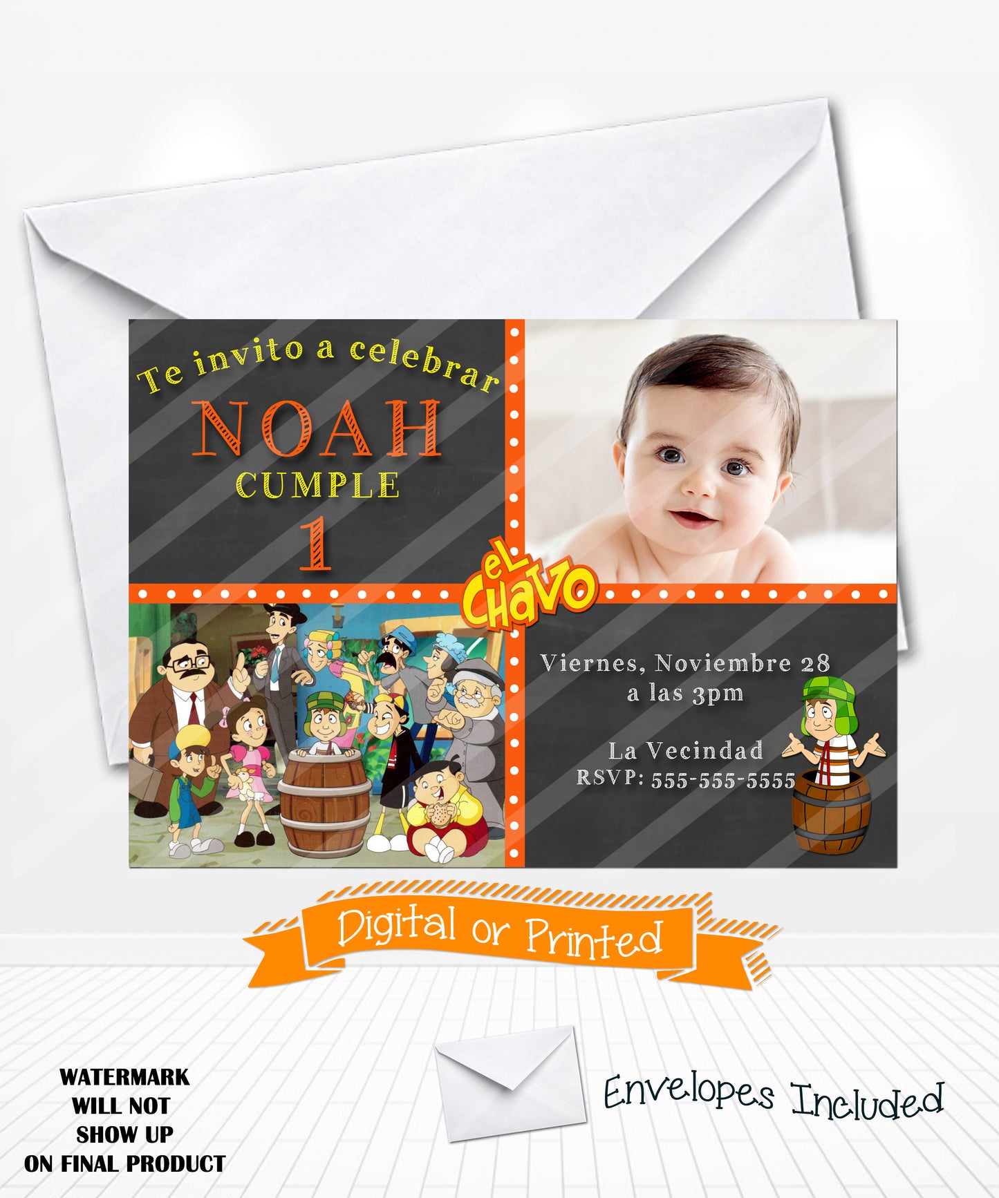 Chalkboard el chavo del ocho birthday invitations