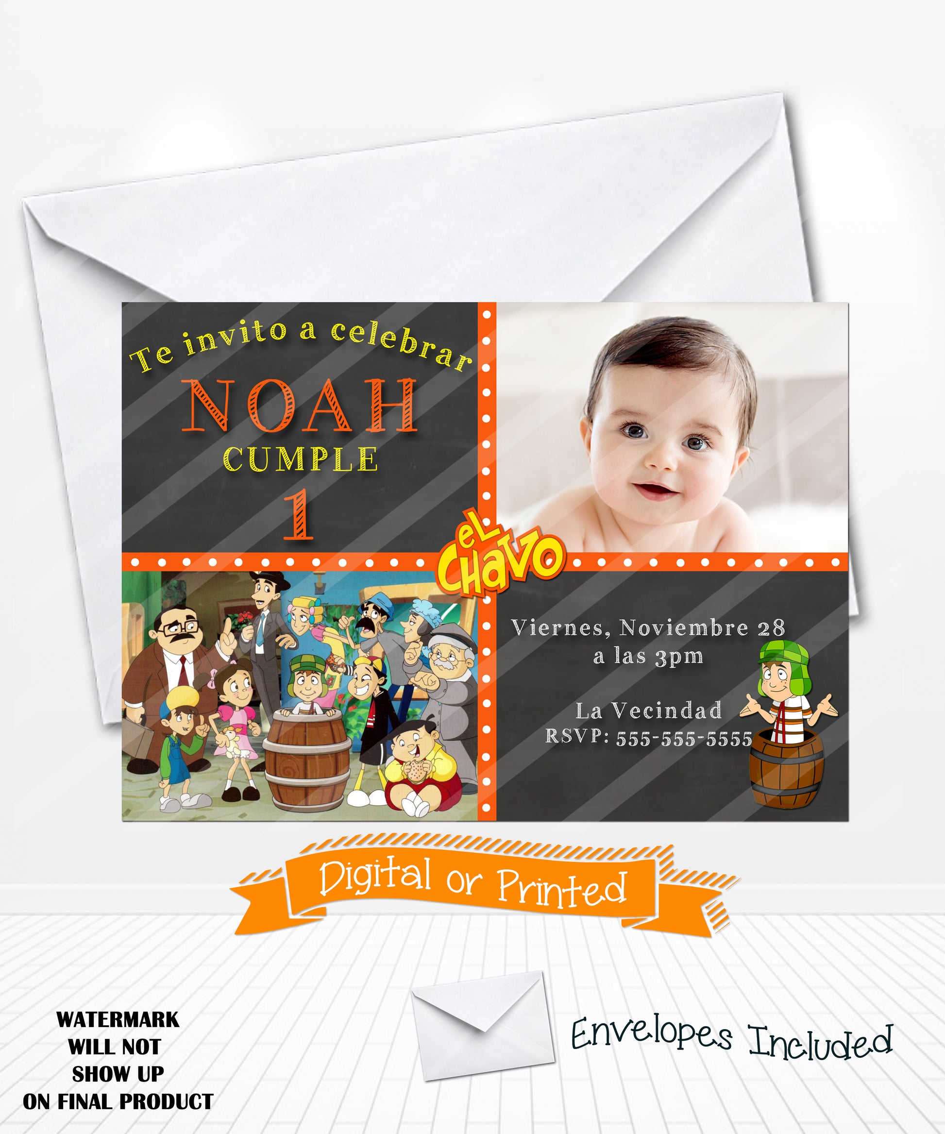 Chalkboard el chavo del ocho birthday invitations