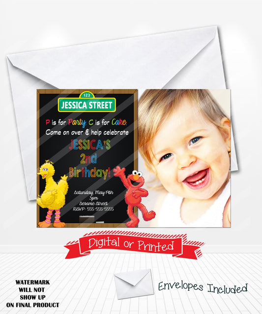 Chalkboard Elmo Birthday Invitations Big Bird