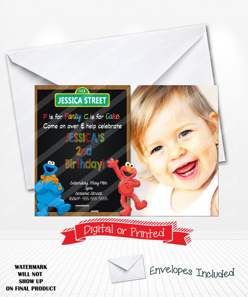 Chalkboard Elmo Birthday Invitations Cookie Monster