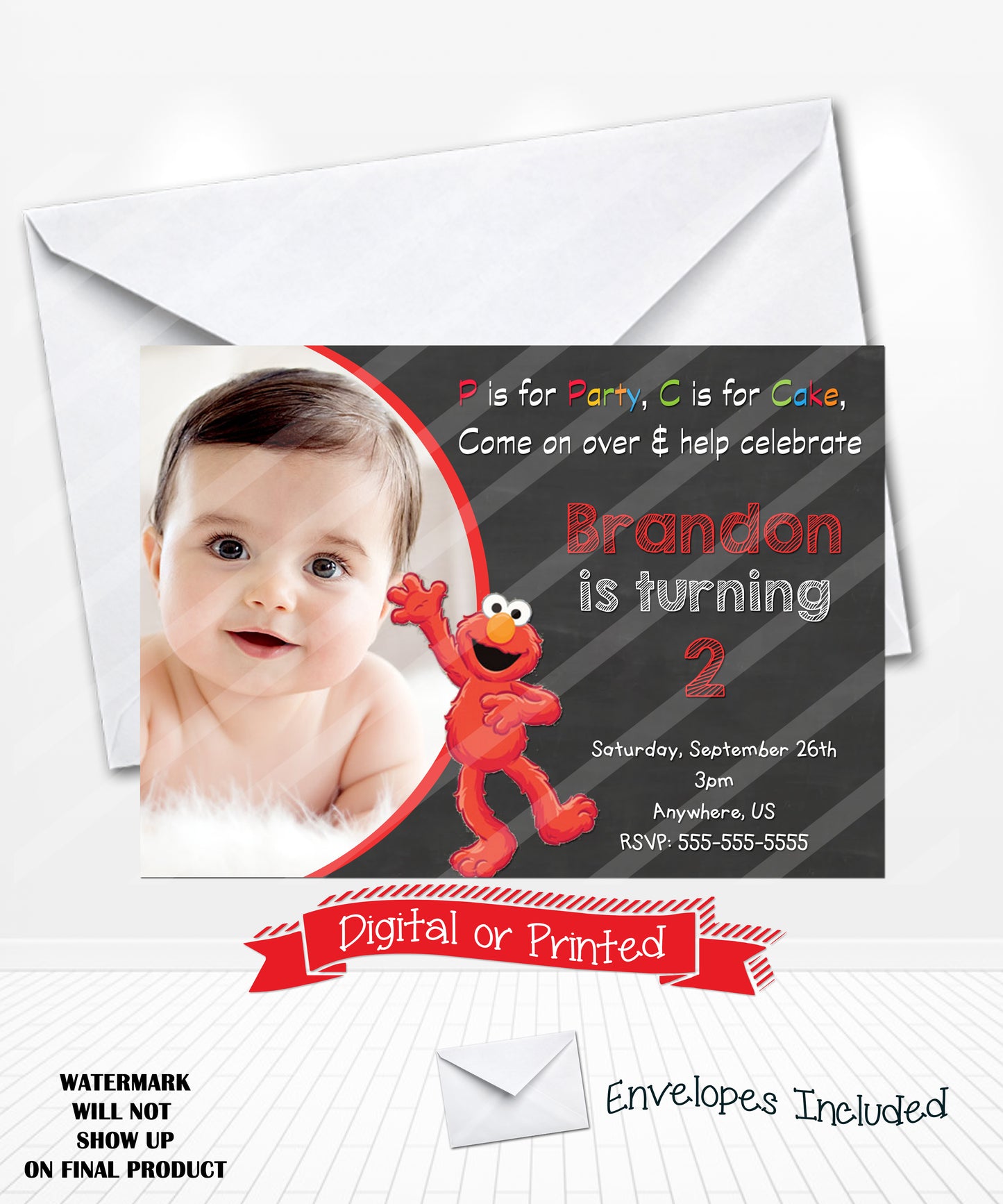 Chalkboard Elmo Birthday Invitations