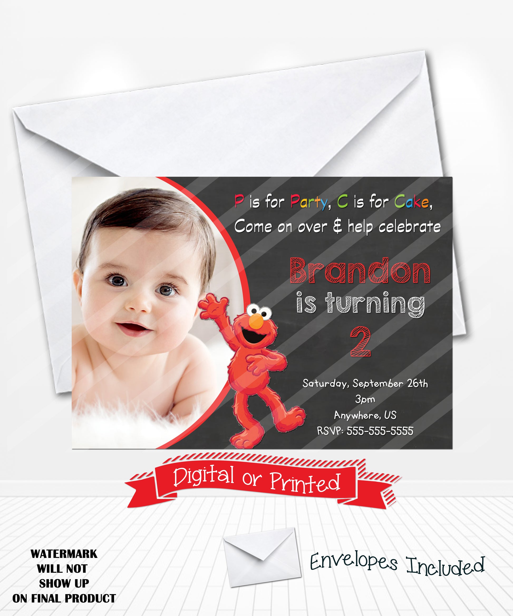 Chalkboard Elmo Birthday Invitations