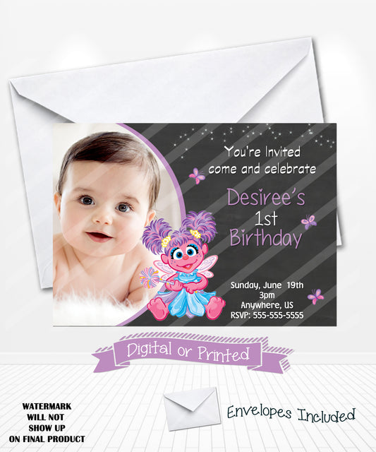 Chalkboard Abby Caddaby Birthday Invitations Sesame Street