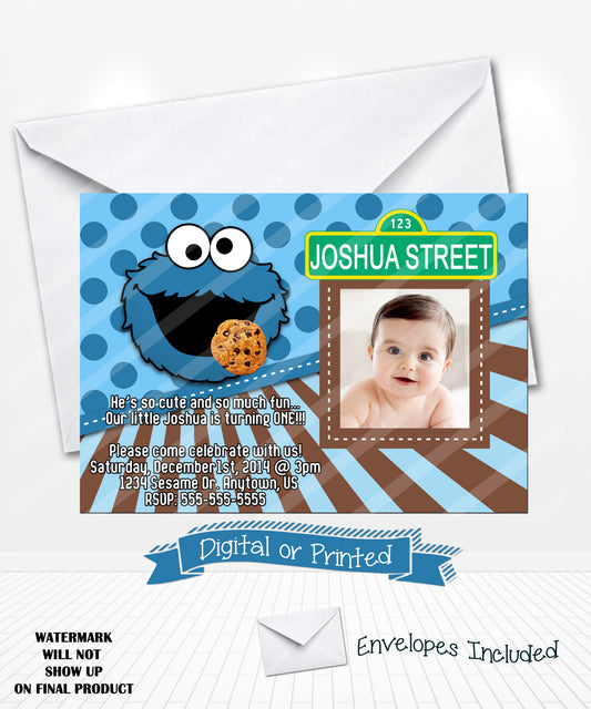 Cookie Monster Birthday Chalkboard Invitations