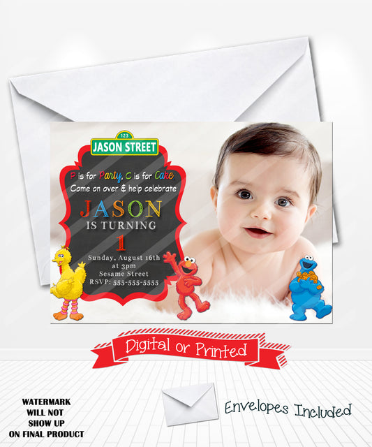 Sesame Street Chalkboard Birthday Invitations