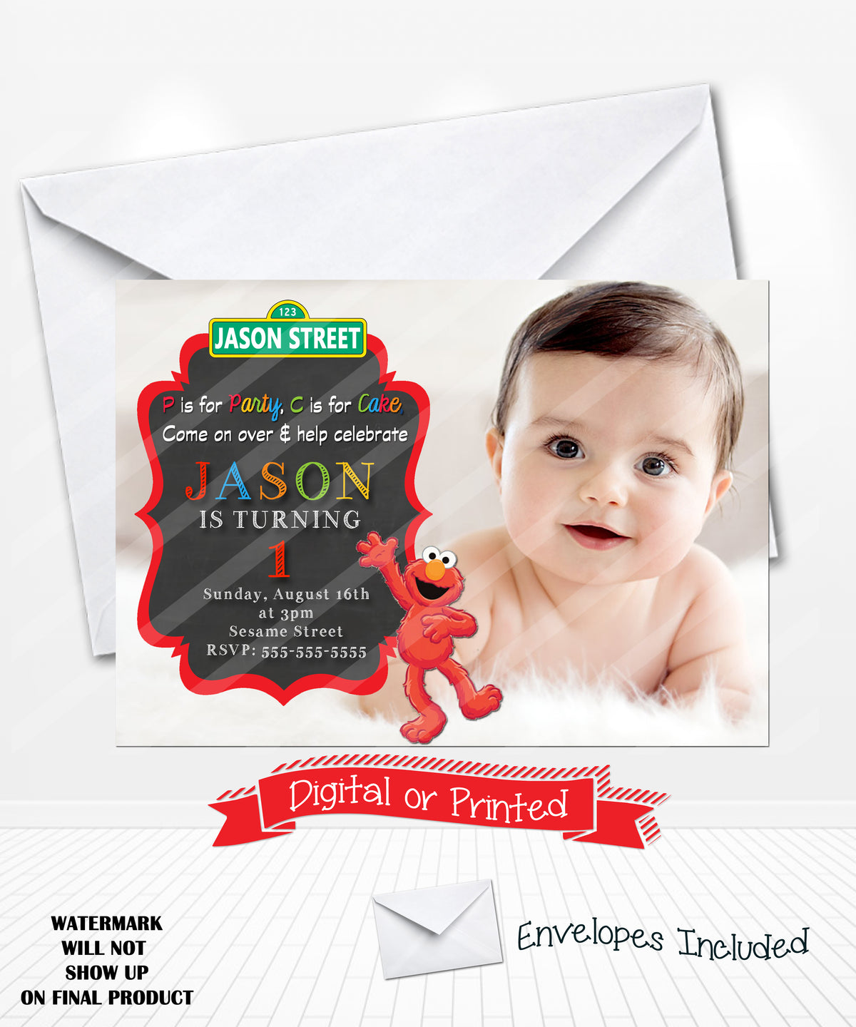 Elmo Chalkboard Birthday Party Invitations