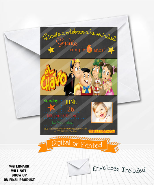 Chalkboard El Chavo del 8 Birthday Invitations