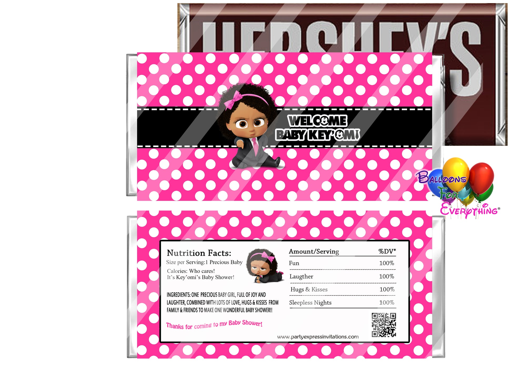 Boss Baby Pink Baby Shower candy wrappers 