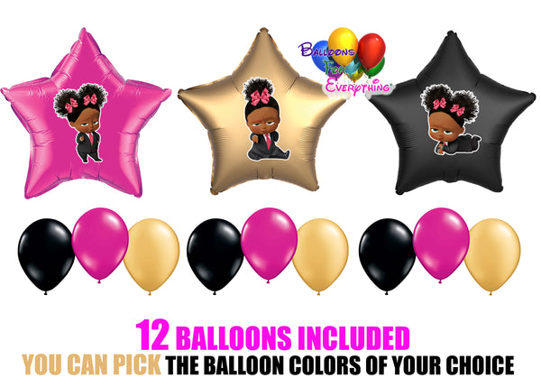 Boss Baby Dark Skinned Balloons Girl Pink Bow 