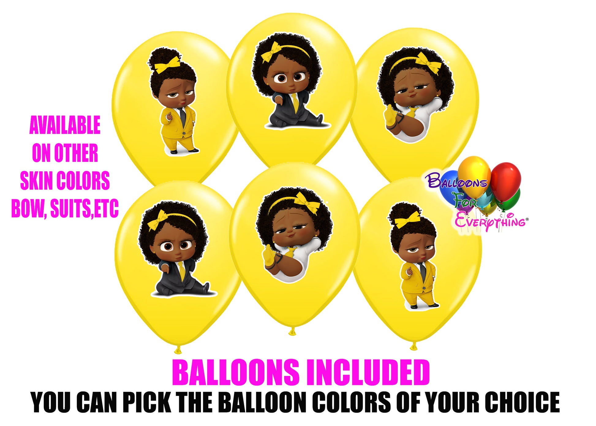 Afro American Yellow Boss Baby Girl Birthday Balloons