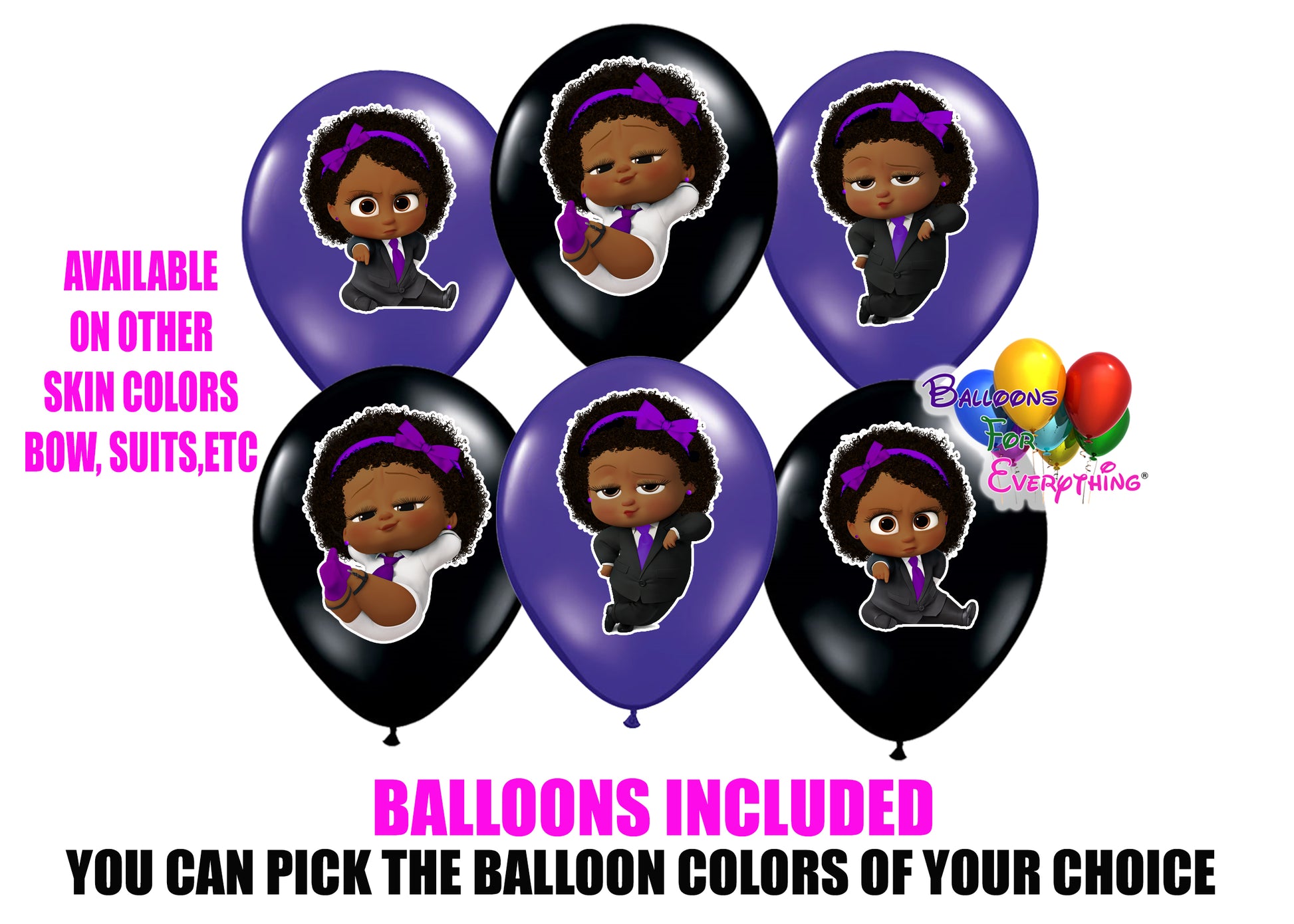 African American Boss Baby Purple Girl Balloons Dark Skinned