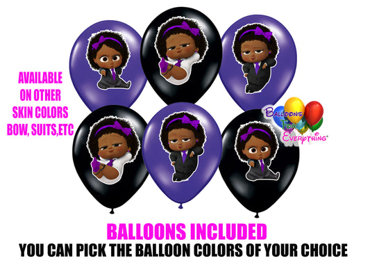 African American Boss Baby Purple Girl Balloons Dark Skinned