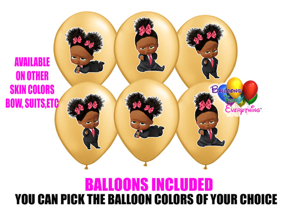Pink African American Girl Boss Baby Balloons