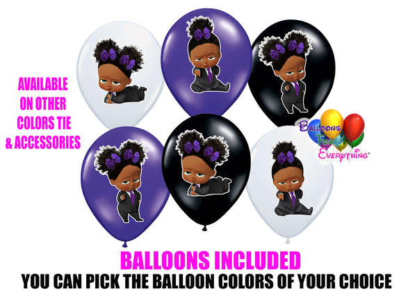Puffs Boss Baby Girl Birthday Balloons Dark Skinned Purple