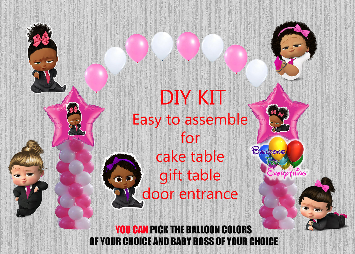 Afro Boss Baby Girl Birthday Balloons 