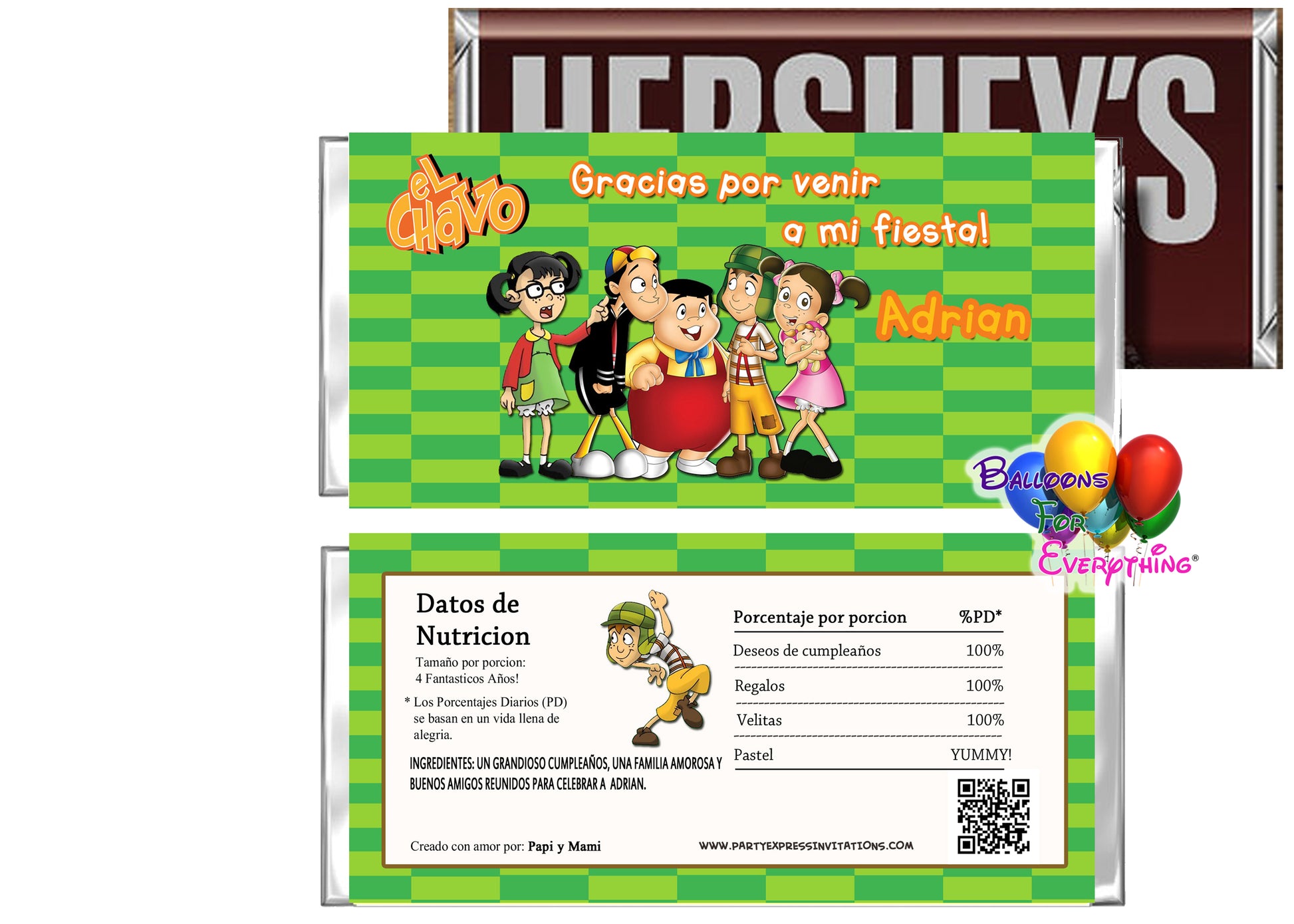 El Chavo del 8 Birthday Candy Bar Wrapper