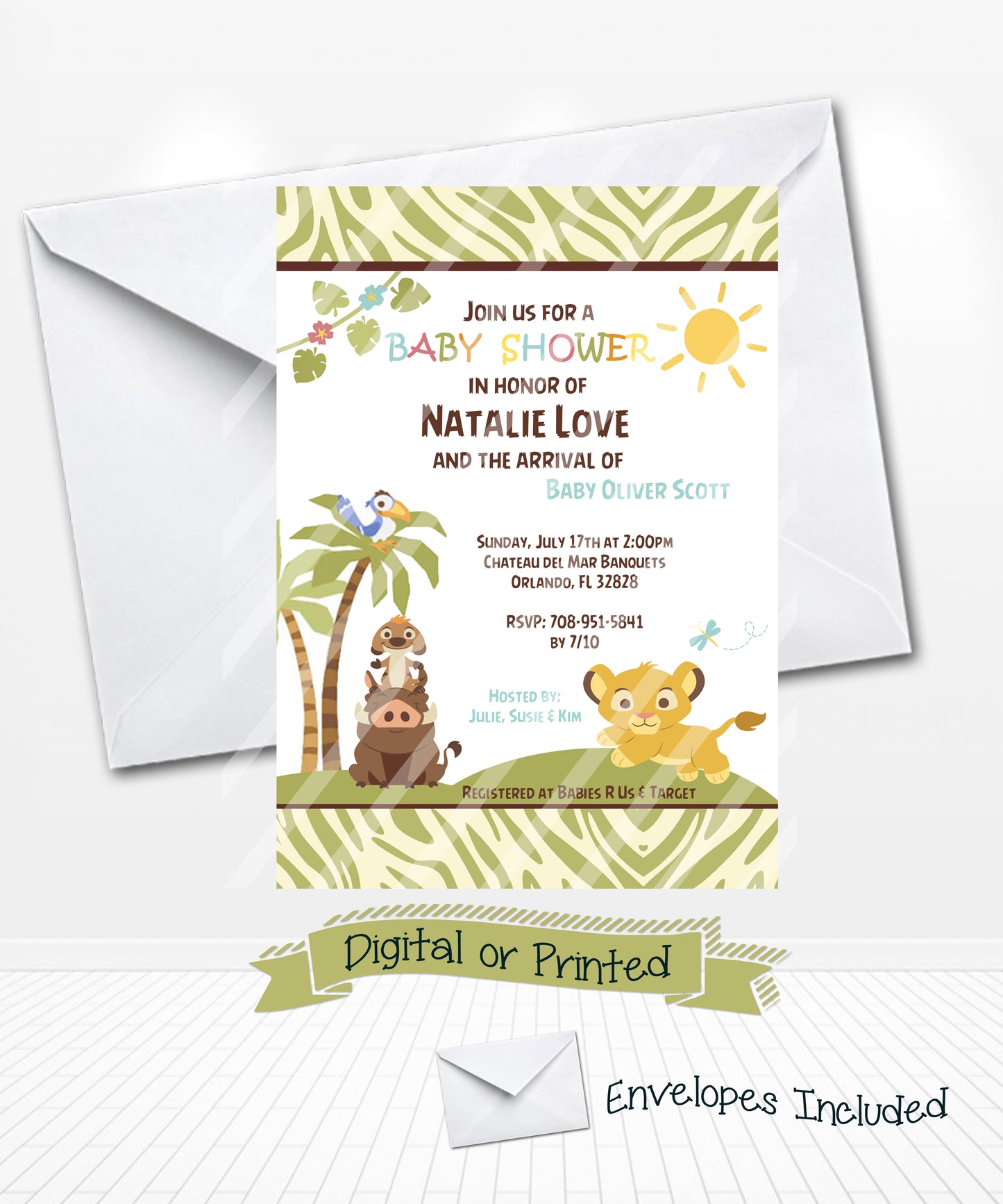 Simba Baby Shower Green Zebra Print