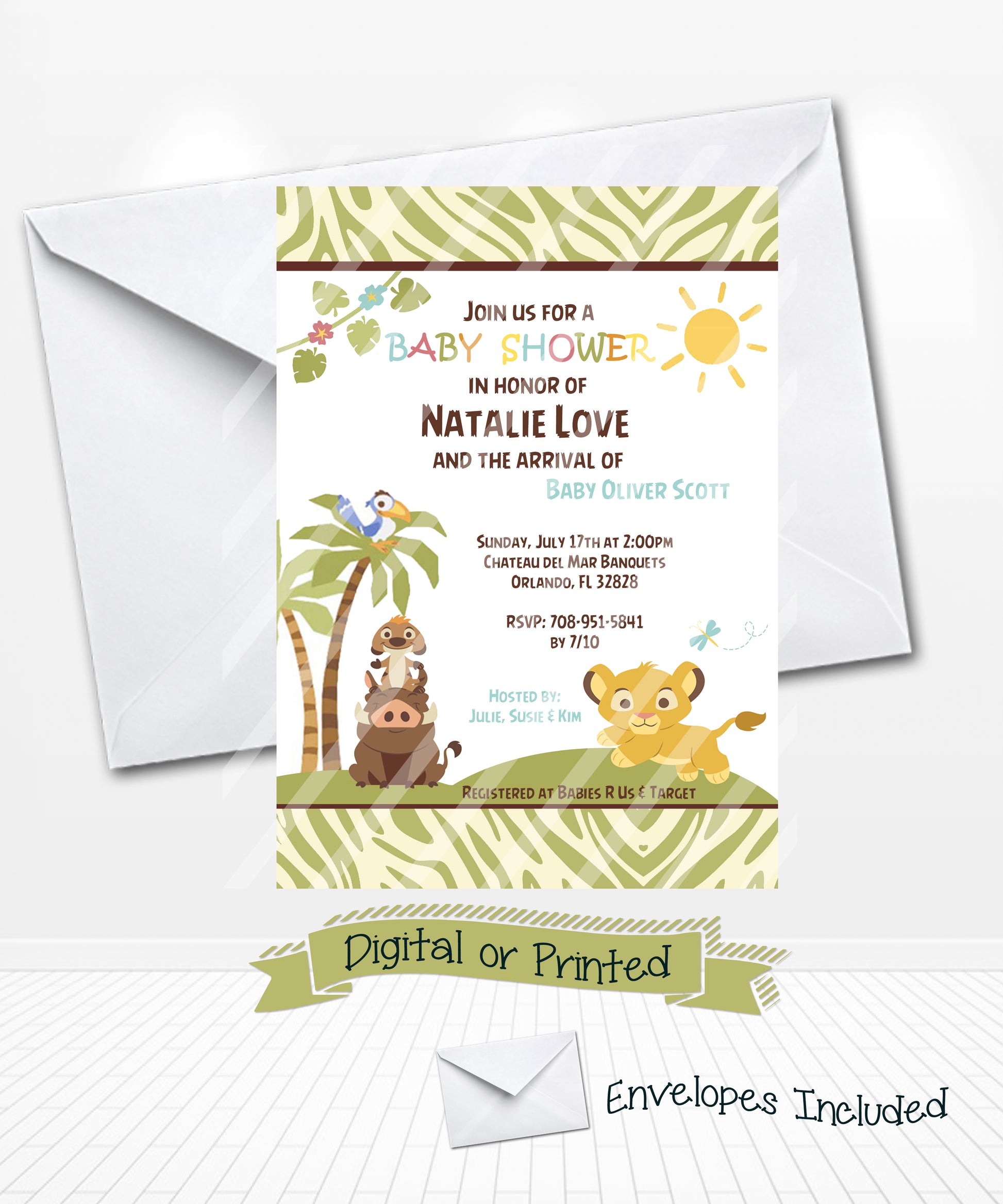 Simba Baby Shower Green Zebra Print