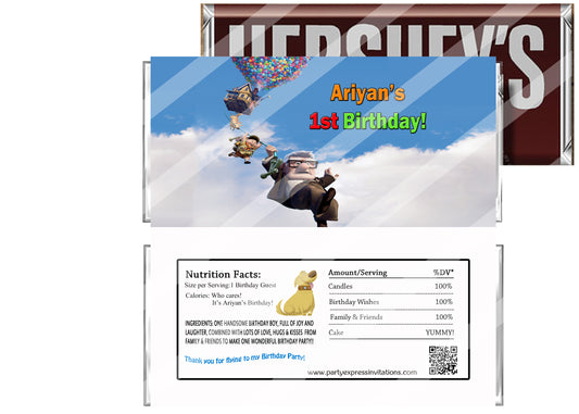 Up Up and Away Movie Birthday Candy Bar Wrappers