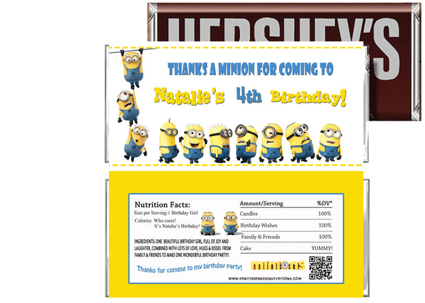 Despicable Me Birthday Candy Bar Wrappers