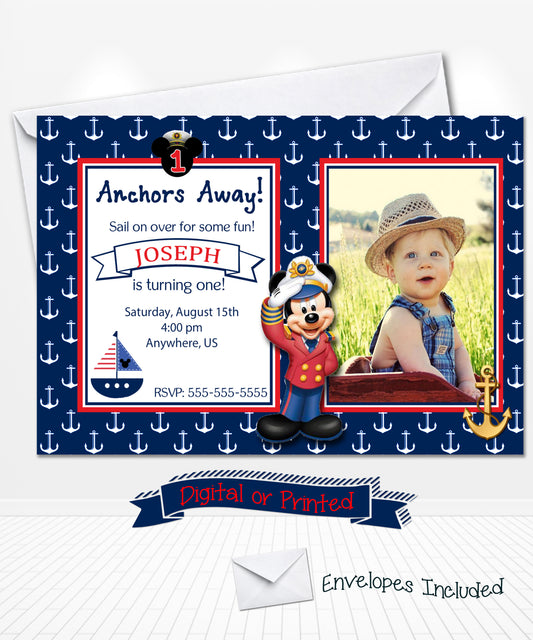 Nautical Mickey Mouse Sailor Birthday Invitation
