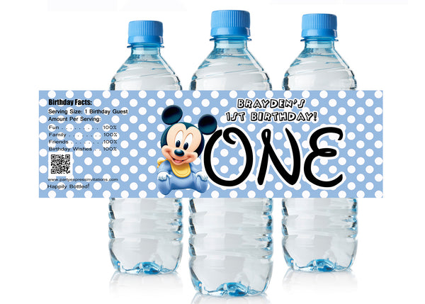 Baby Mickey 1st Birthday Water Bottle Labels