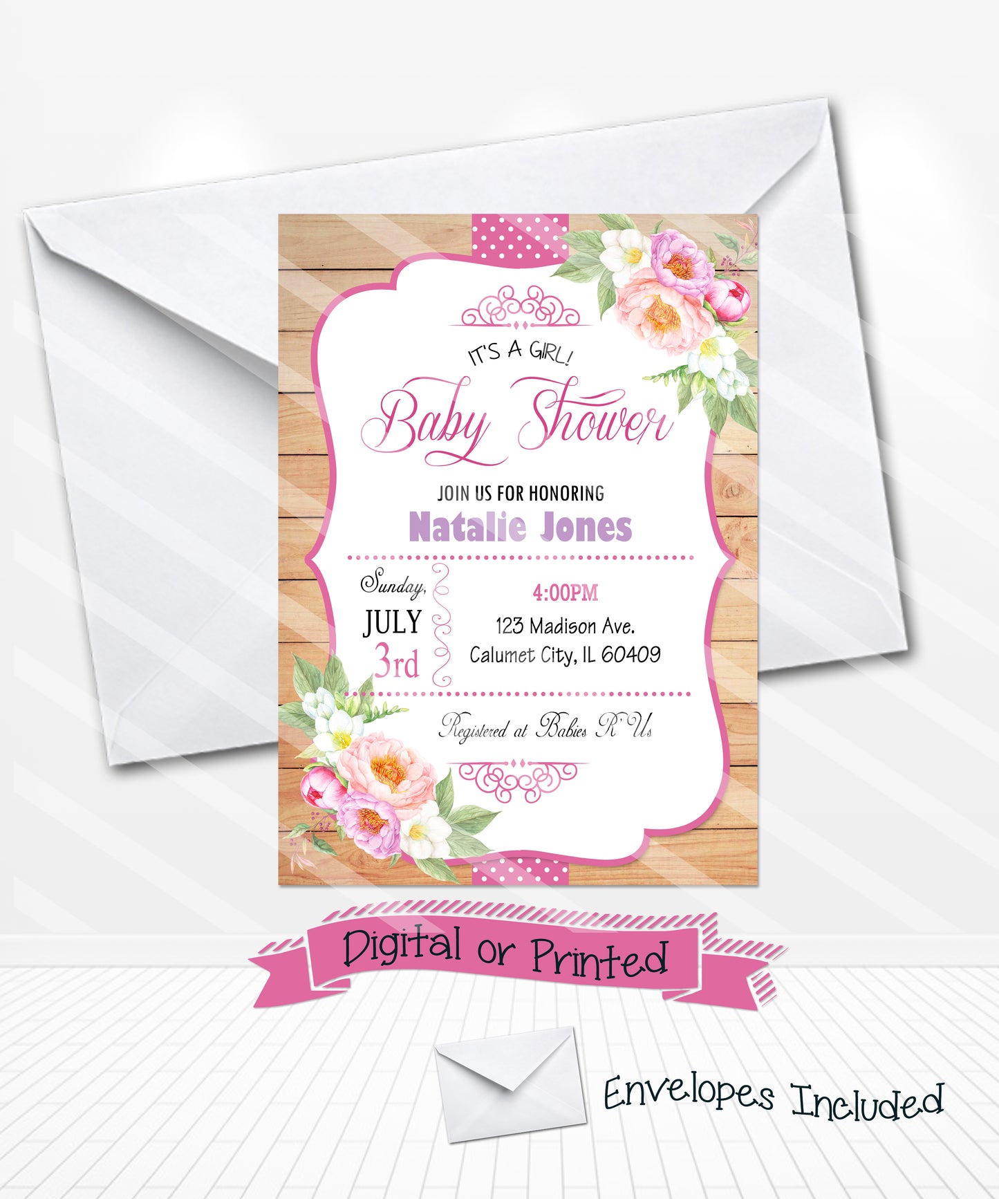 Watercolor Flowers Baby Shower Invitations 