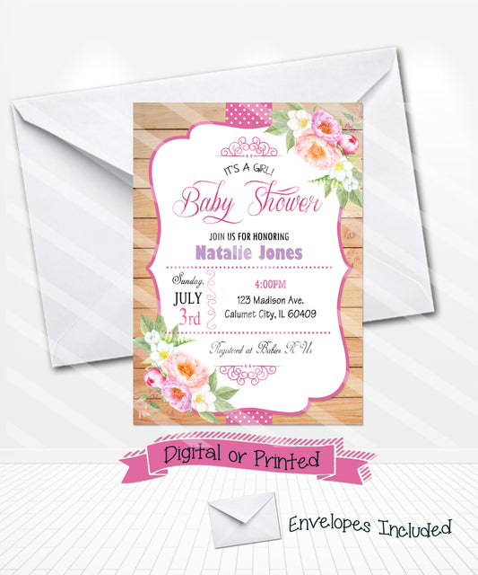 Watercolor Flowers Baby Shower Invitations 