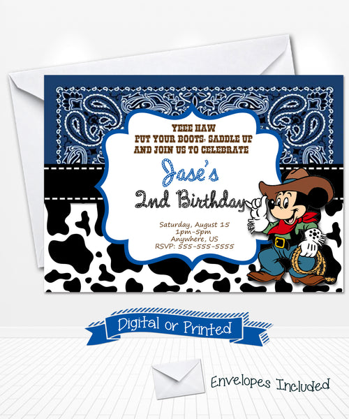 Disney Mickey Cowboy Birthday Invitations