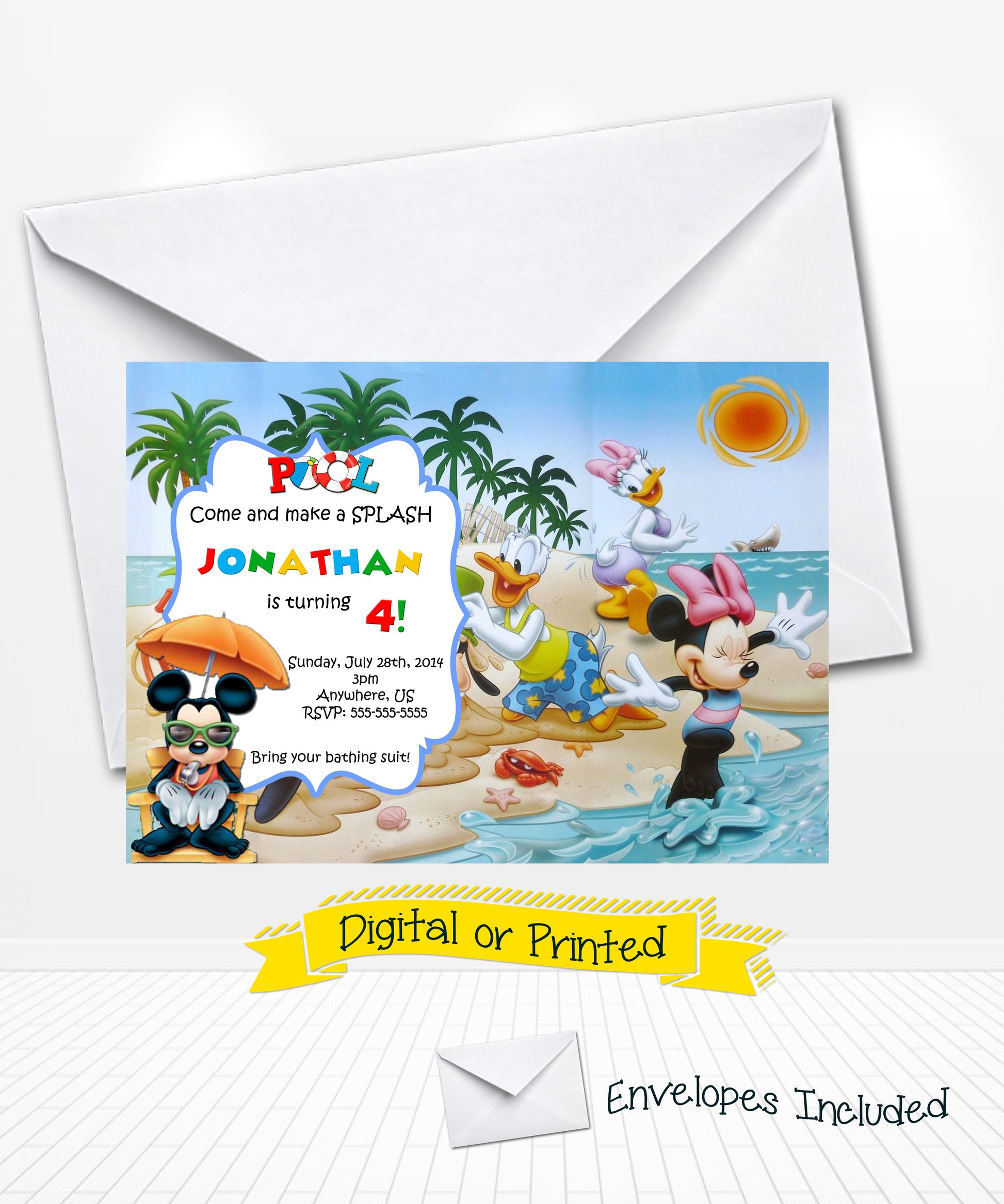 Disney Mickey and Pals Pool Party Invitations