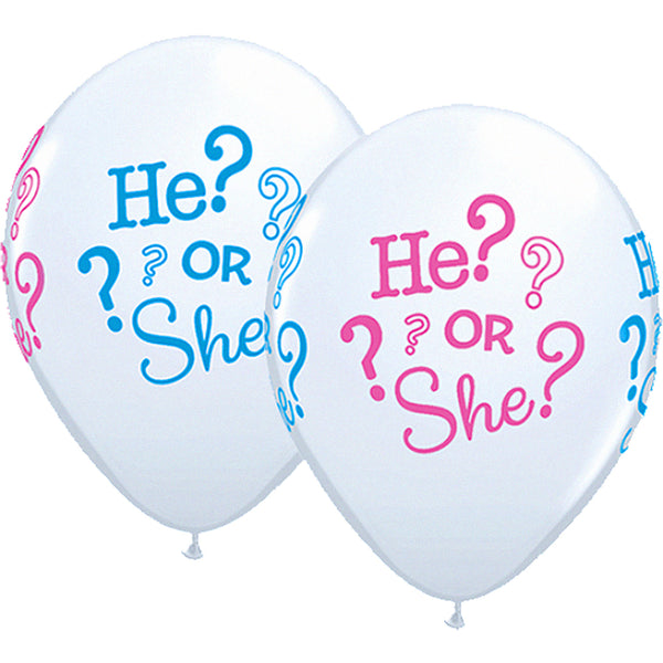 He or She Gender Reveal 11" Latex Balloons Baby Shower