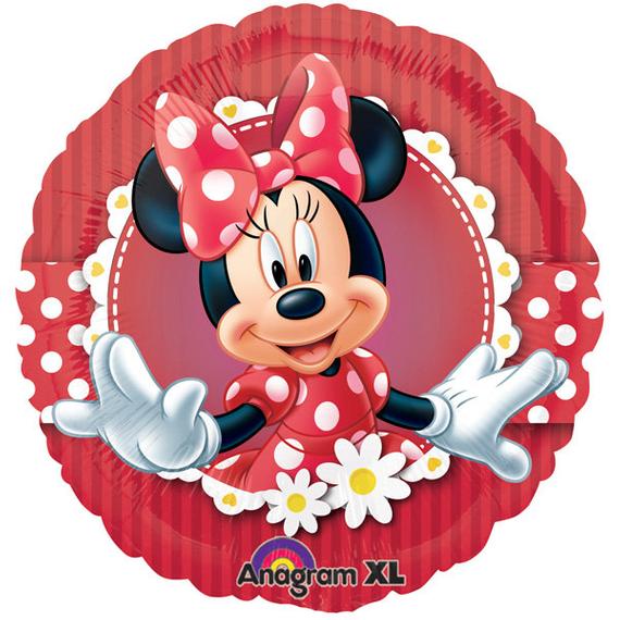 Red Minnie Mouse Happy Birthday Balloon with Daisies